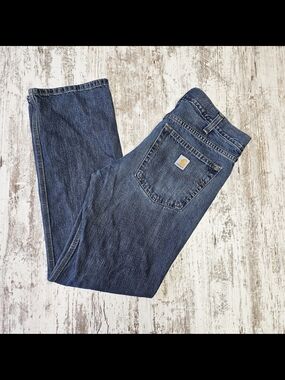 Carhartt Jeans Mens 34x32 Blue Relaxed Fit Straight Workwear Denim B320-WTB